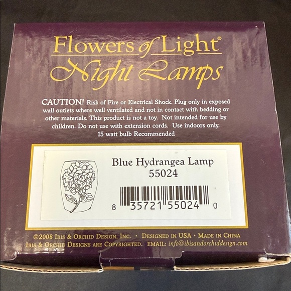 Flowers of Light Hand Painted Bonded Marble Electric Blue Hydrangea Night Lamp - Picture 10 of 10